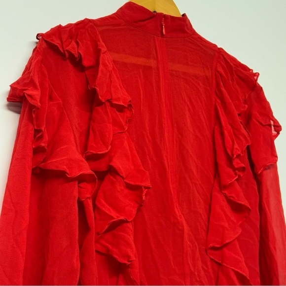 GiAMBATTiSTA VALLi x HM Red Silk Chiffon Blouse Sheer Cascade Ruffle Long Sleeve - Picture 7 of 10